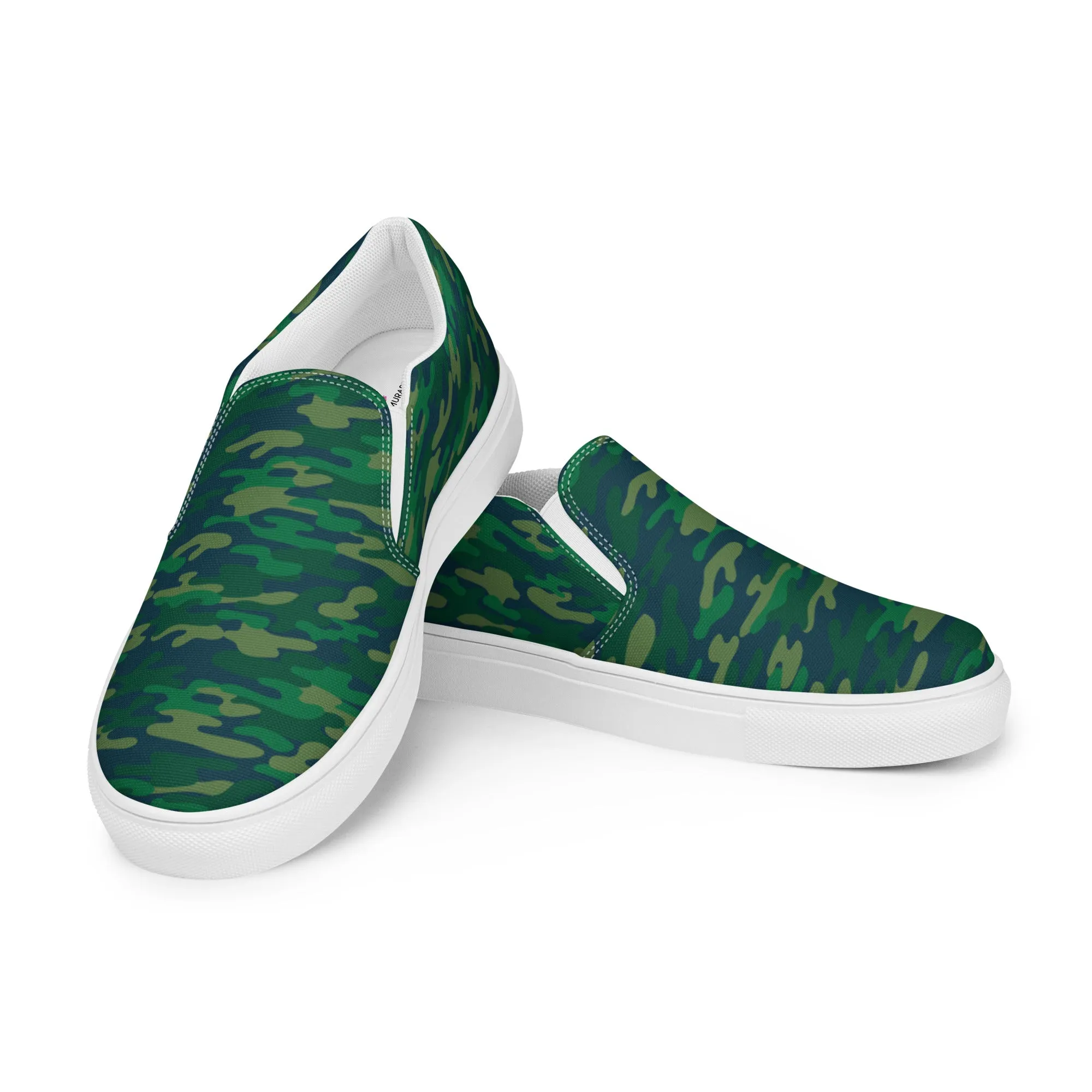 Green Camo Army Women's Shoes, Green Camouflage Army Military Print Women’s Slip-On Canvas Shoes (US Size: 5-12)