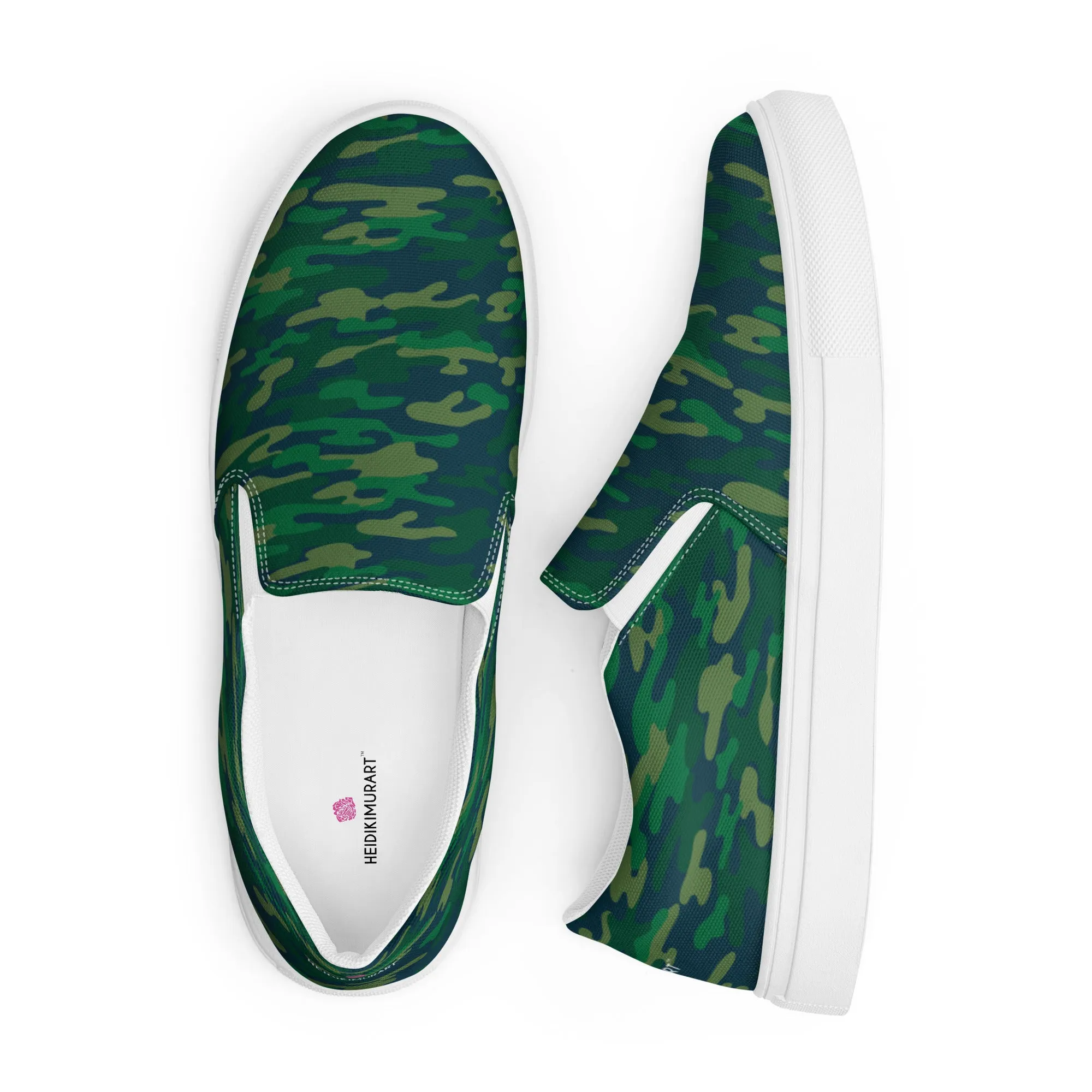 Green Camo Army Women's Shoes, Green Camouflage Army Military Print Women’s Slip-On Canvas Shoes (US Size: 5-12)