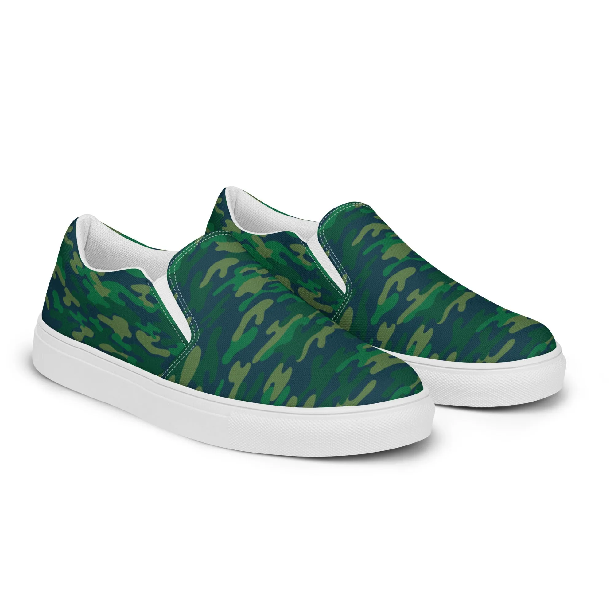 Green Camo Army Women's Shoes, Green Camouflage Army Military Print Women’s Slip-On Canvas Shoes (US Size: 5-12)