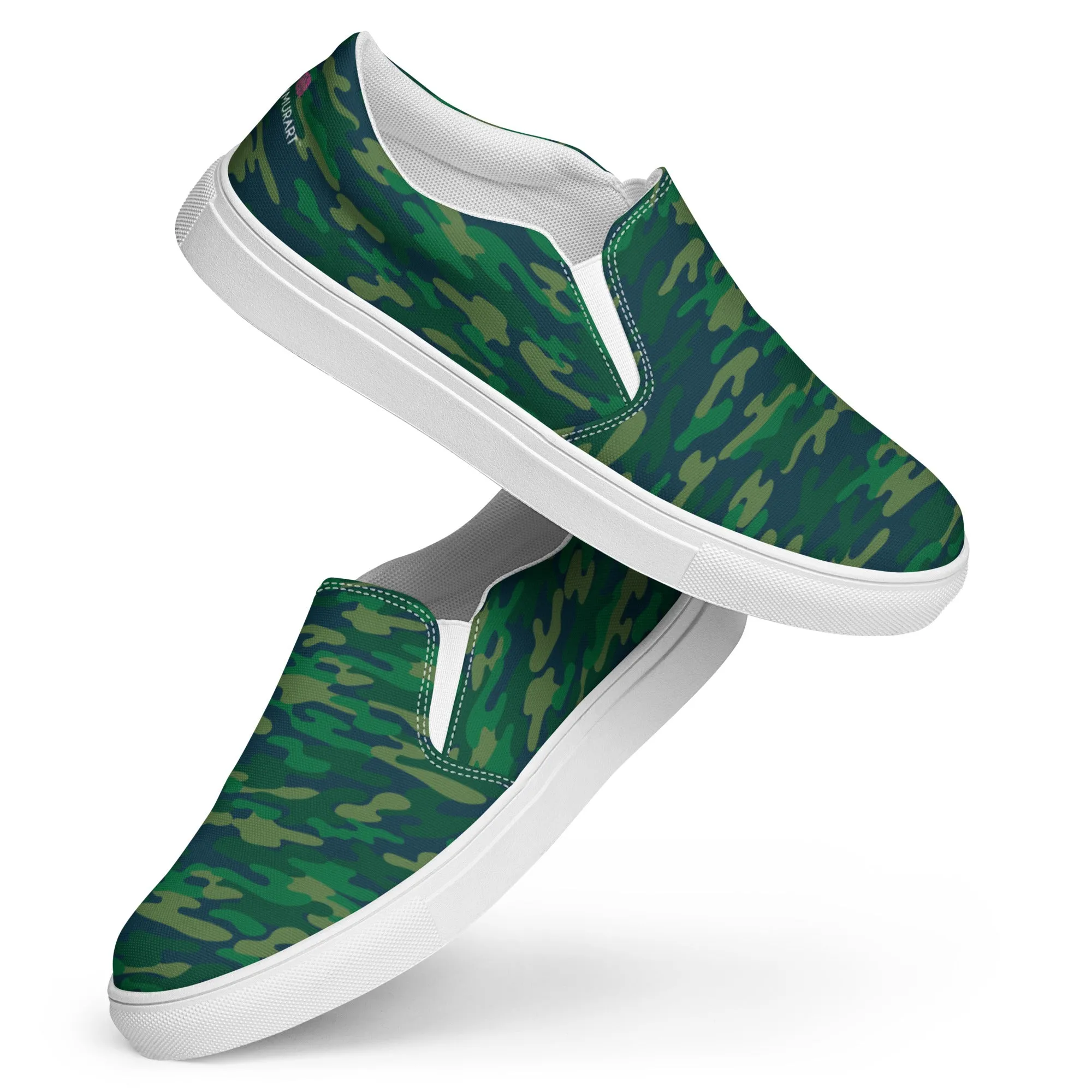 Green Camo Army Women's Shoes, Green Camouflage Army Military Print Women’s Slip-On Canvas Shoes (US Size: 5-12)