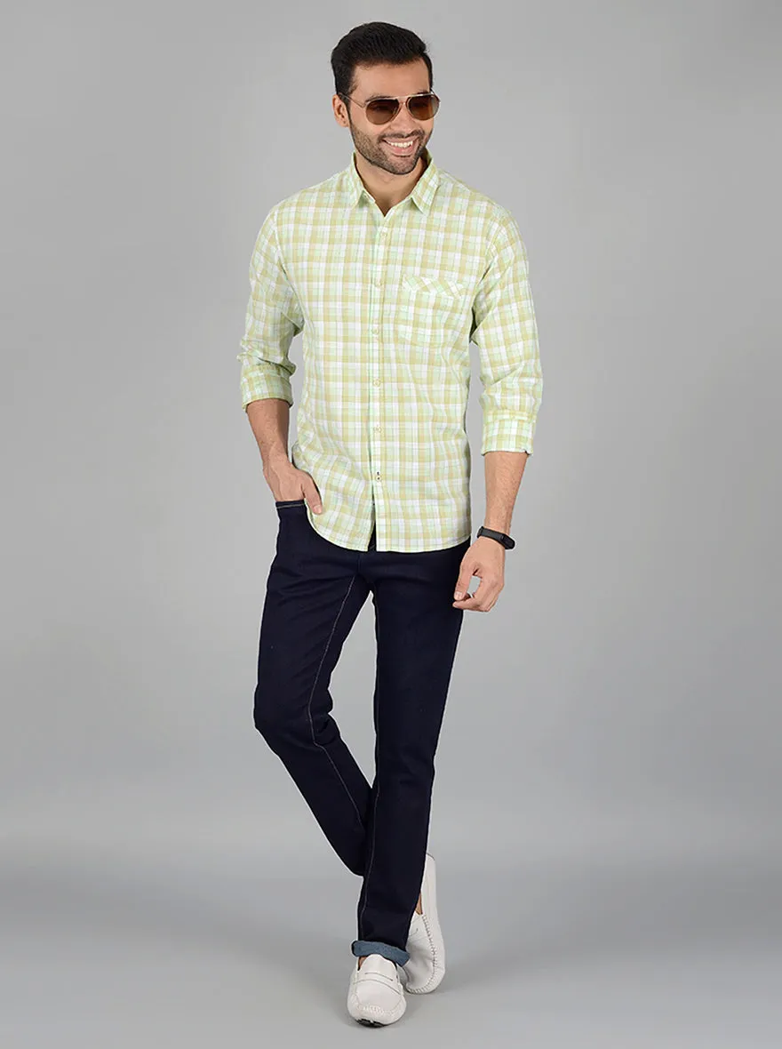 Green Checked Slim Fit Casual Shirt | Greenfibre