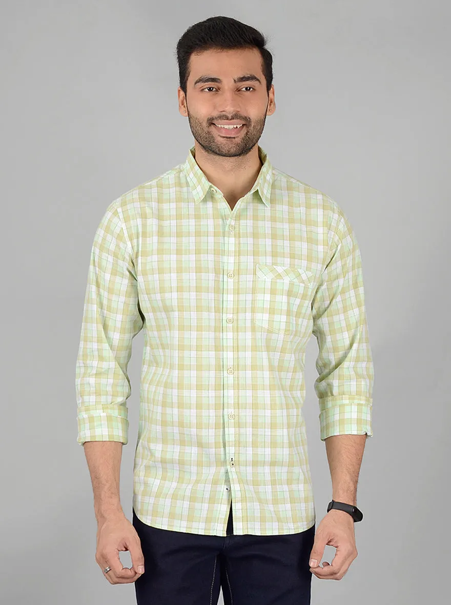 Green Checked Slim Fit Casual Shirt | Greenfibre