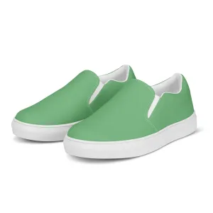 Green Color Women's Slip Ons, Solid Bright Pastel Green Color Modern Minimalist Women’s Slip-On Canvas Shoes (US Size: 5-12)