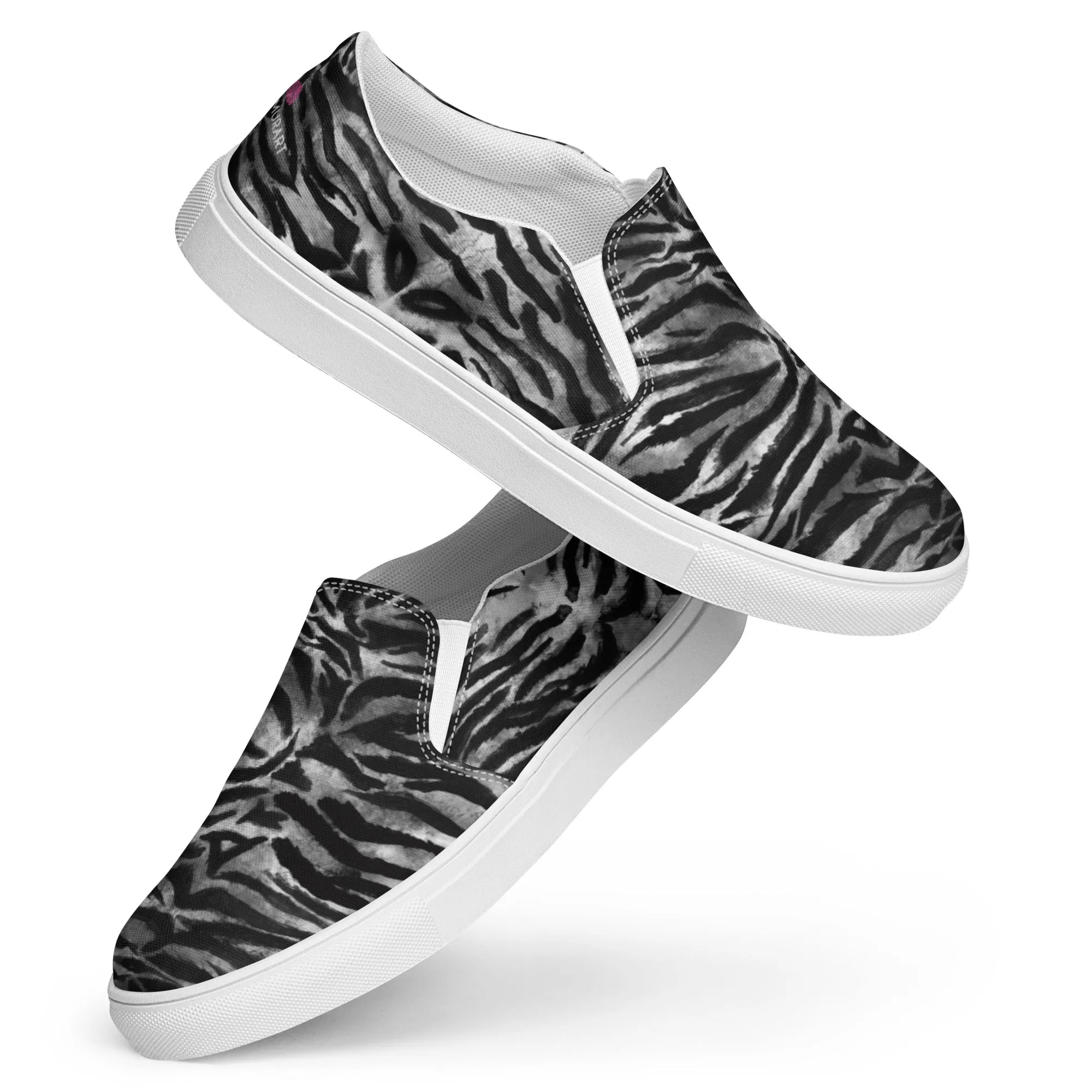 Grey Tiger Striped Men's Shoes, Solid Grey Tiger Striped Animal Print Best Casual Breathable Men’s Slip-on Canvas Shoes (US Size: 5-13)