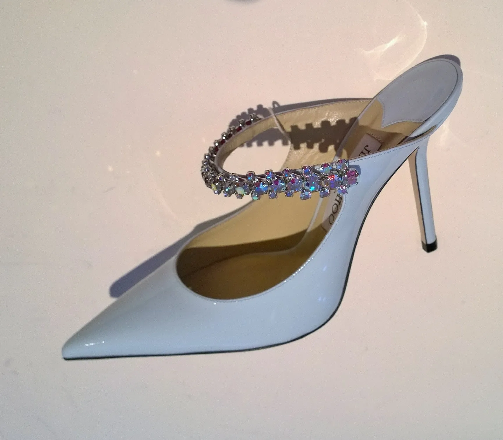 Jimmy Choo Bing 100 Powder Blue Aurora Rhinestone Strap Mules New Shoes Heels