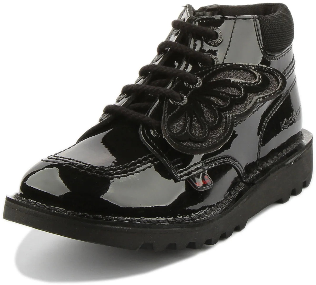 Kickers Kick Hi In Black Patent For Juniors