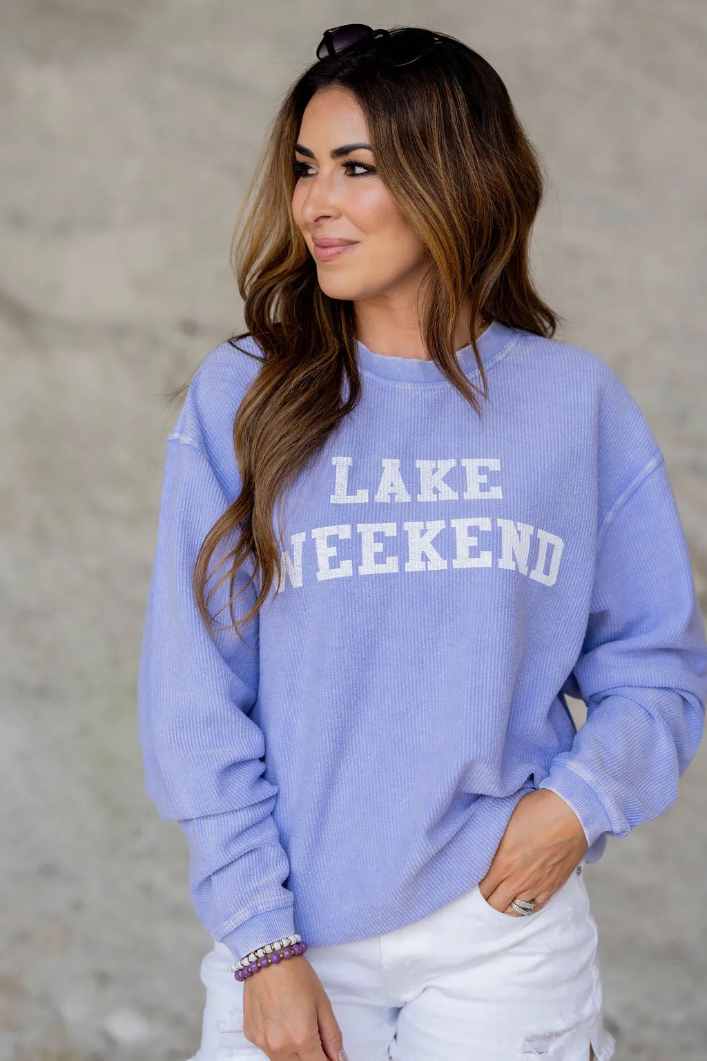 Lake Weekend Ribbed Graphic Crewneck