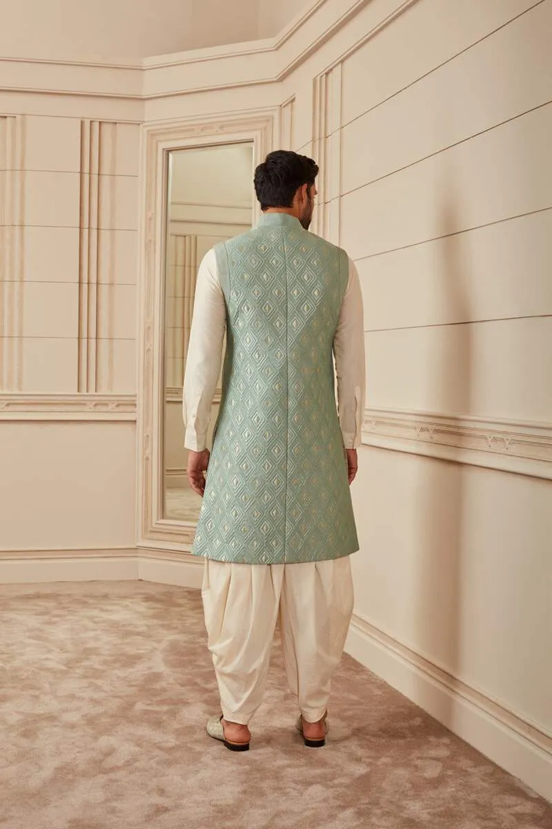 Light Green Brocade Quilted Sherwani