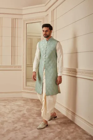 Light Green Brocade Quilted Sherwani