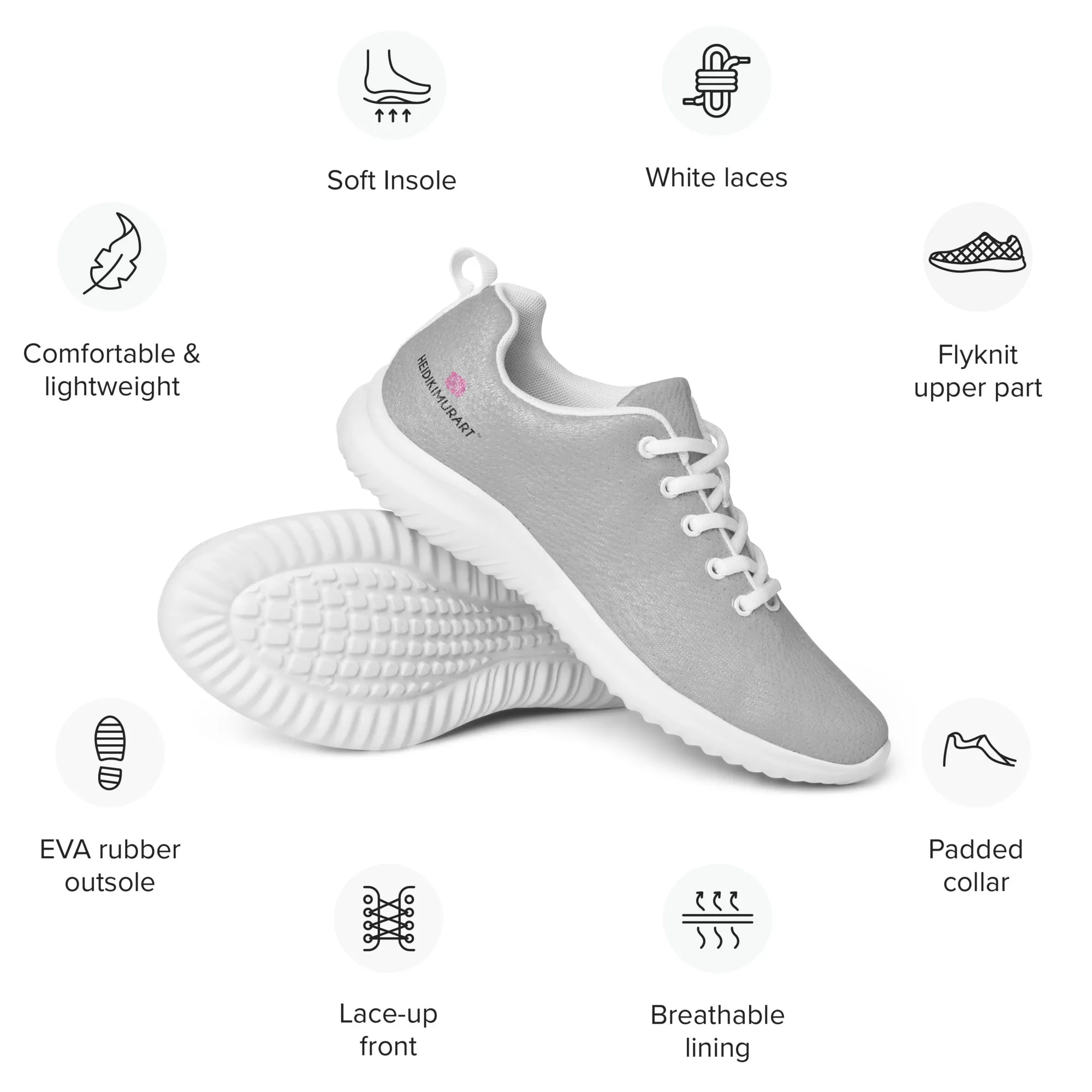 Light Grey Men's Sneakers, Solid Color Modern Breathable Lightweight Men’s Athletic Shoes (US Size: 5-13)