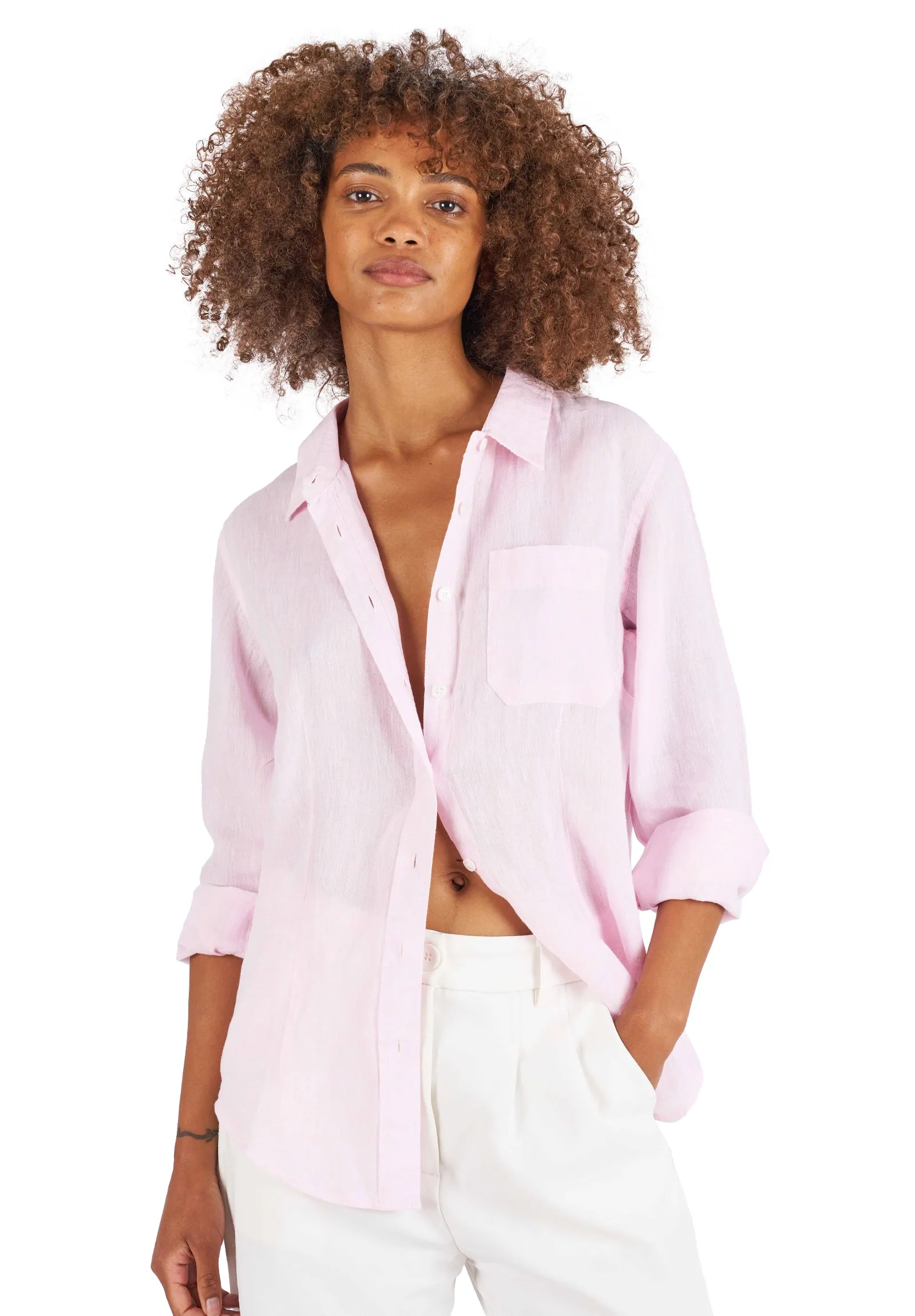 Lina Pink Melange Slim-Fit Linen Shirt