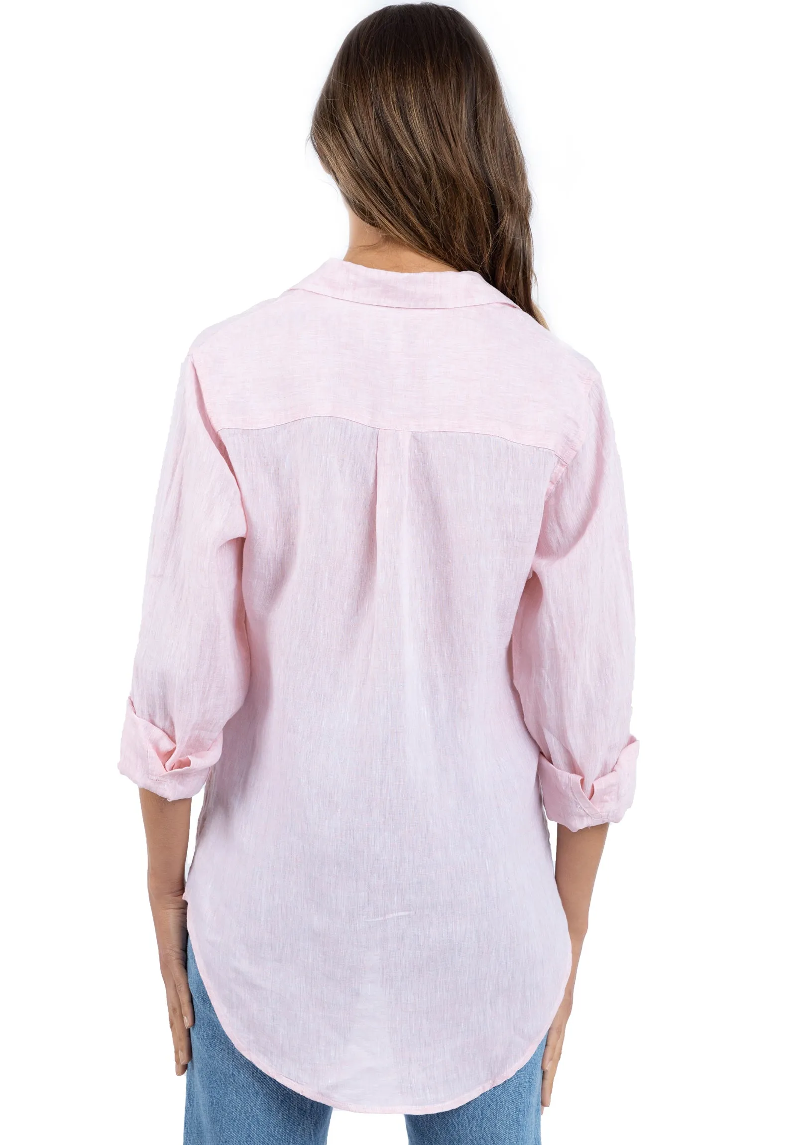 Lina Pink Melange Slim-Fit Linen Shirt