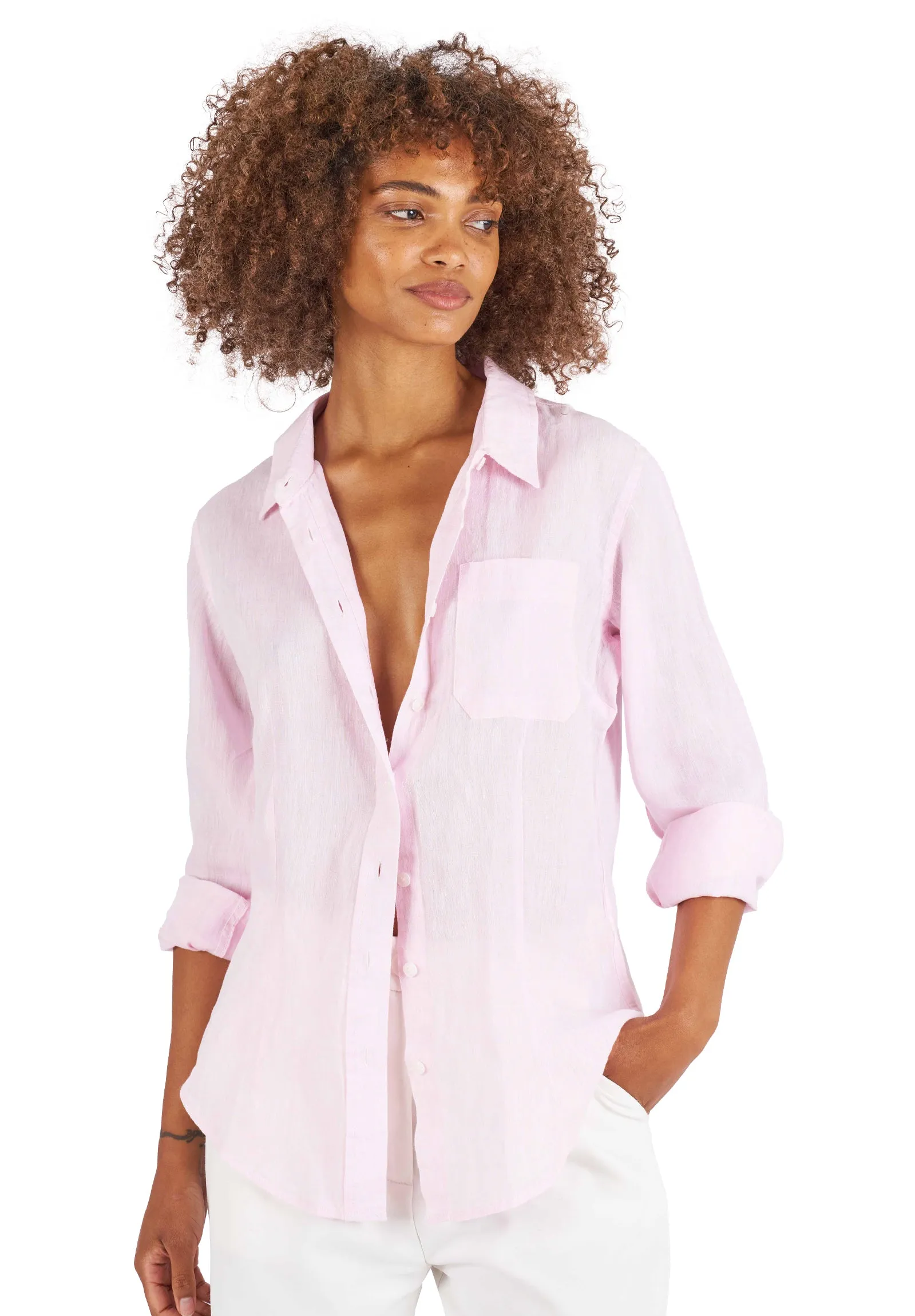 Lina Pink Melange Slim-Fit Linen Shirt