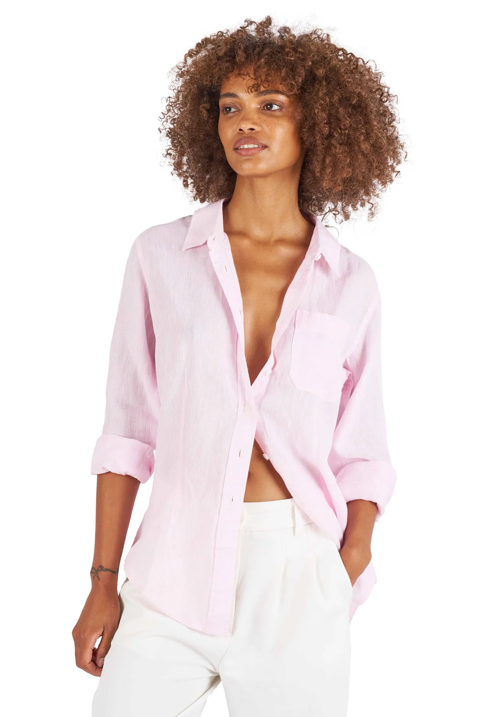 Lina Pink Melange Slim-Fit Linen Shirt