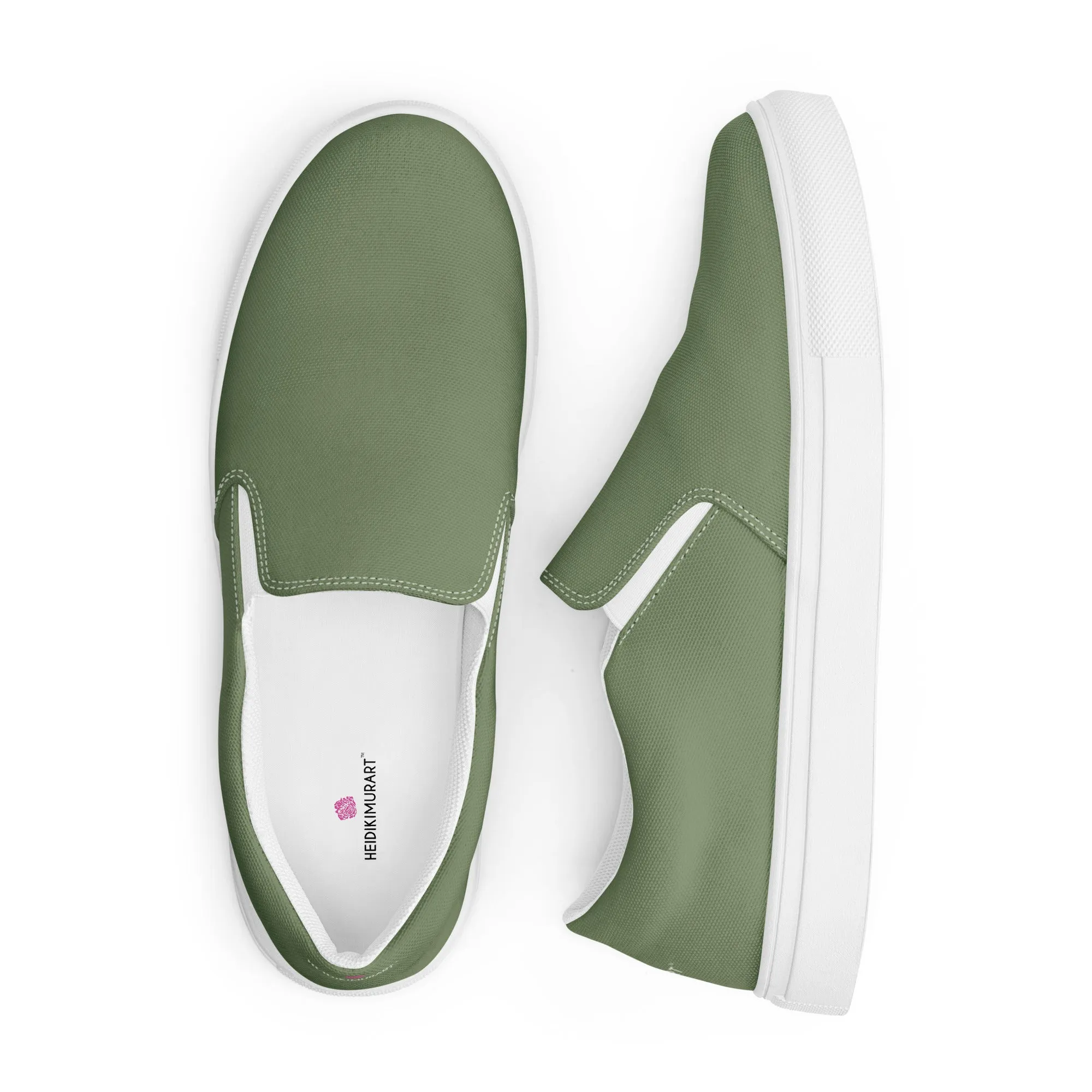 Matcha Green Men's Slip Ons, Solid Pastel Green Color Best Casual Breathable Men’s Slip-on Canvas Shoes (US Size: 5-13)