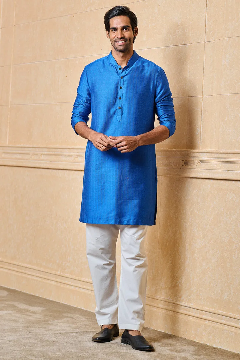 Medium Blue Jacquard Kurta