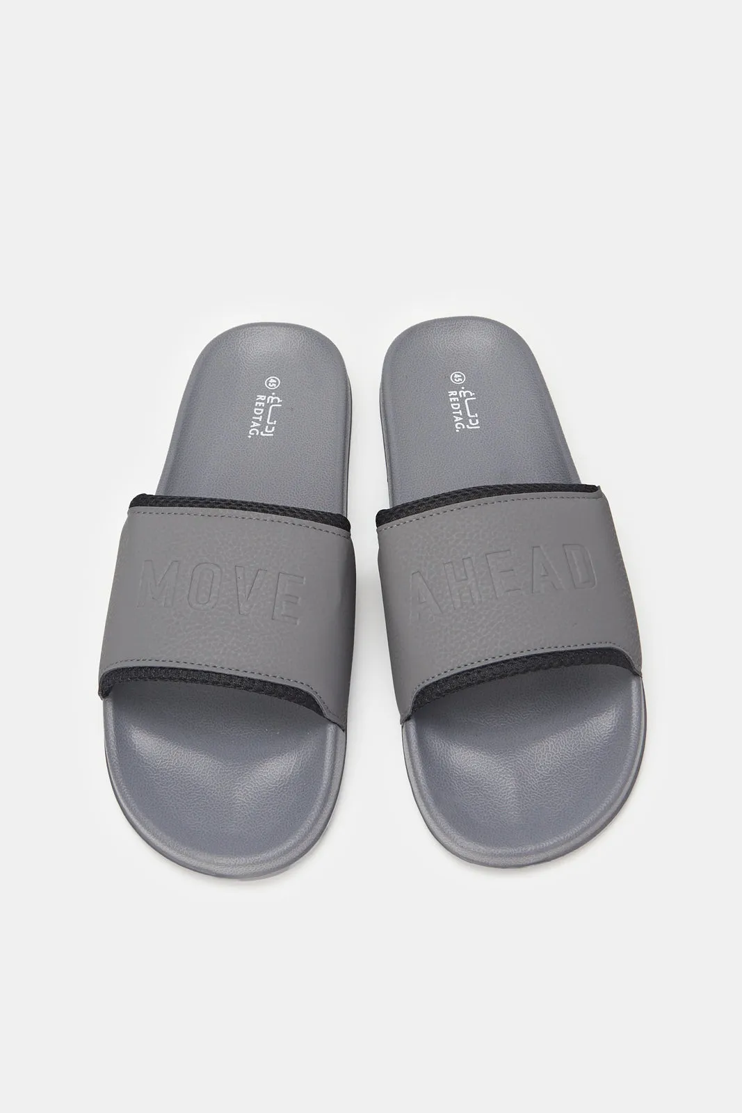 Men Grey Embossed Slide With Padded Upper