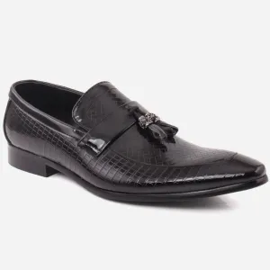 Men "KAMDEN" Patent Moc Toe Textured Leather Tassel Formal Shoes