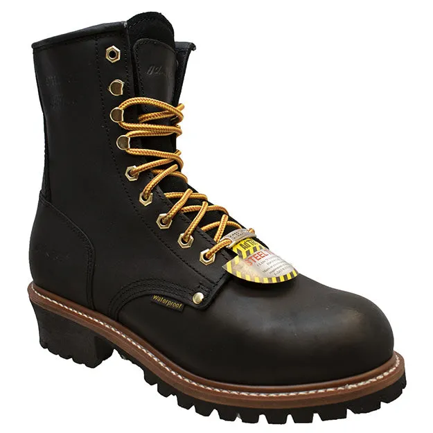 Men's 9" Waterproof Steel Toe Logger Black Leather Boots