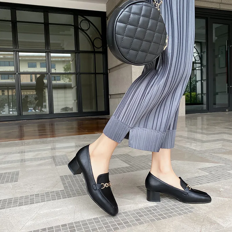 Metal Chunky Low-heel Loafers Shoes for Women