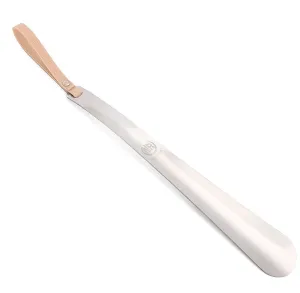 Metal Shoe Horn, Long Handled Shoehorn Pregnancy, Boots and Shoes, Heavy Duty Stainless Steel with Silicone Lanyard Color Beige