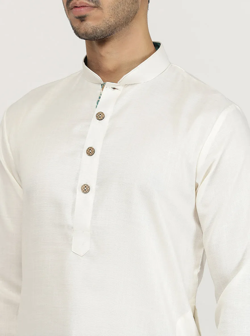 Milky White Solid Cotton Blend Kurta for Men