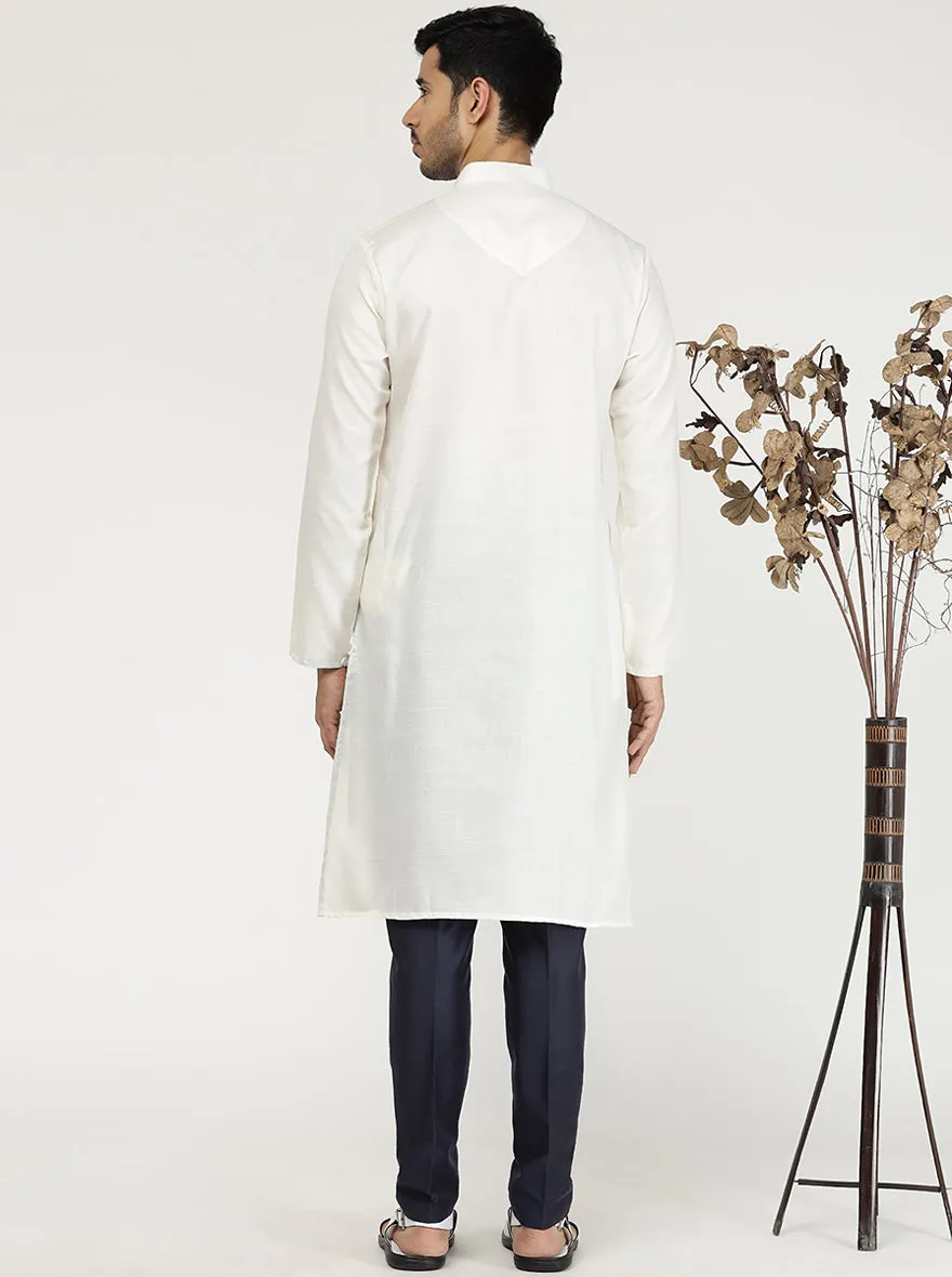 Milky White Solid Cotton Blend Kurta for Men