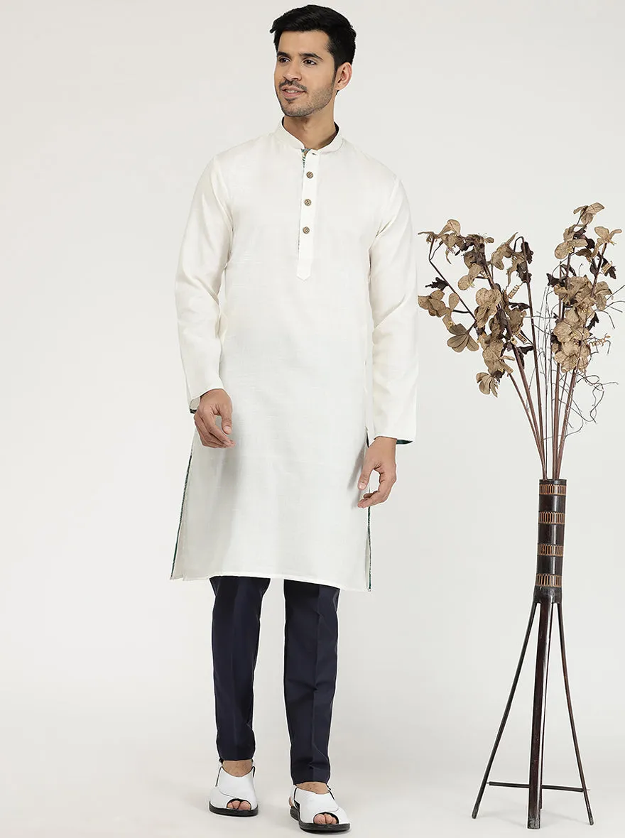 Milky White Solid Cotton Blend Kurta for Men