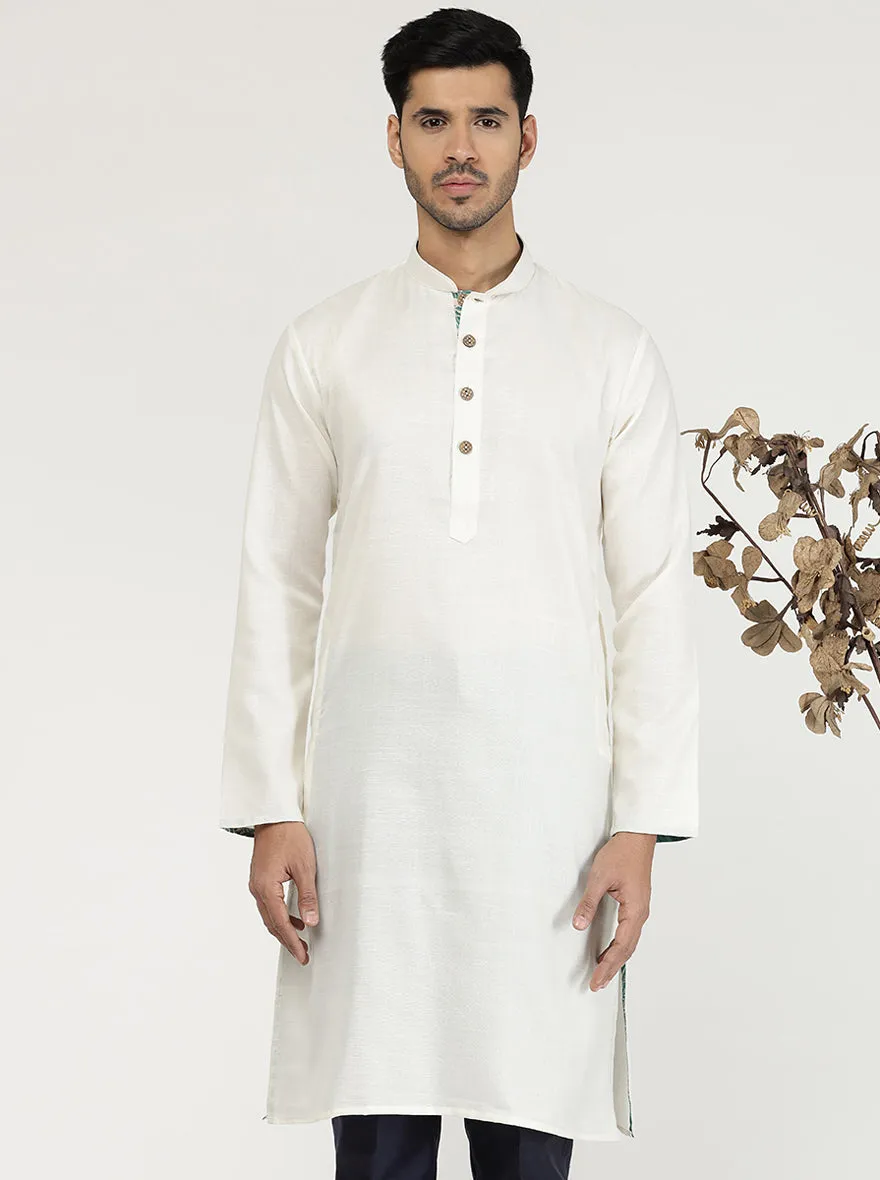 Milky White Solid Cotton Blend Kurta for Men