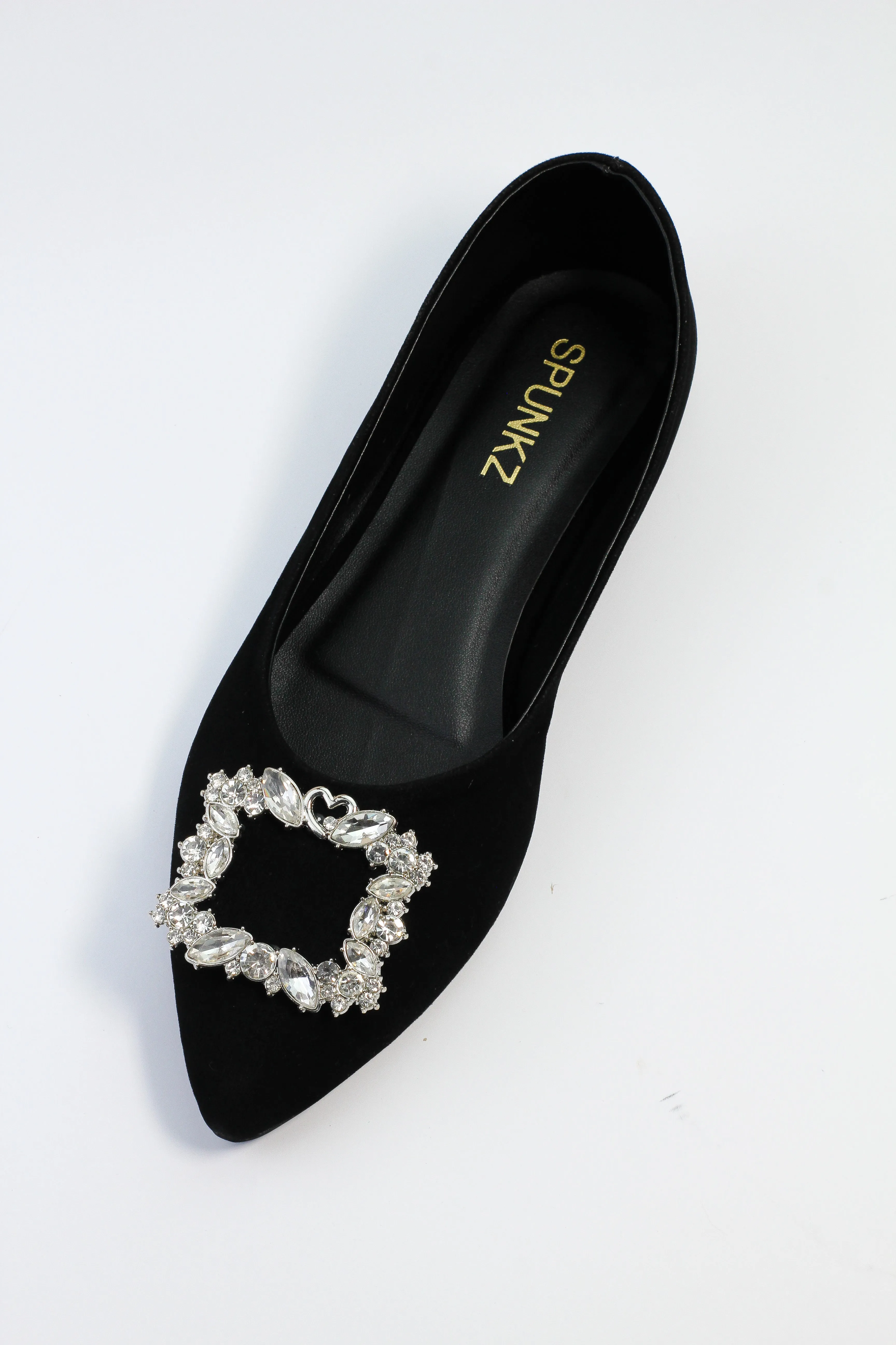 Myla Black Rhinestone Decor Point Toe Flat Shoes