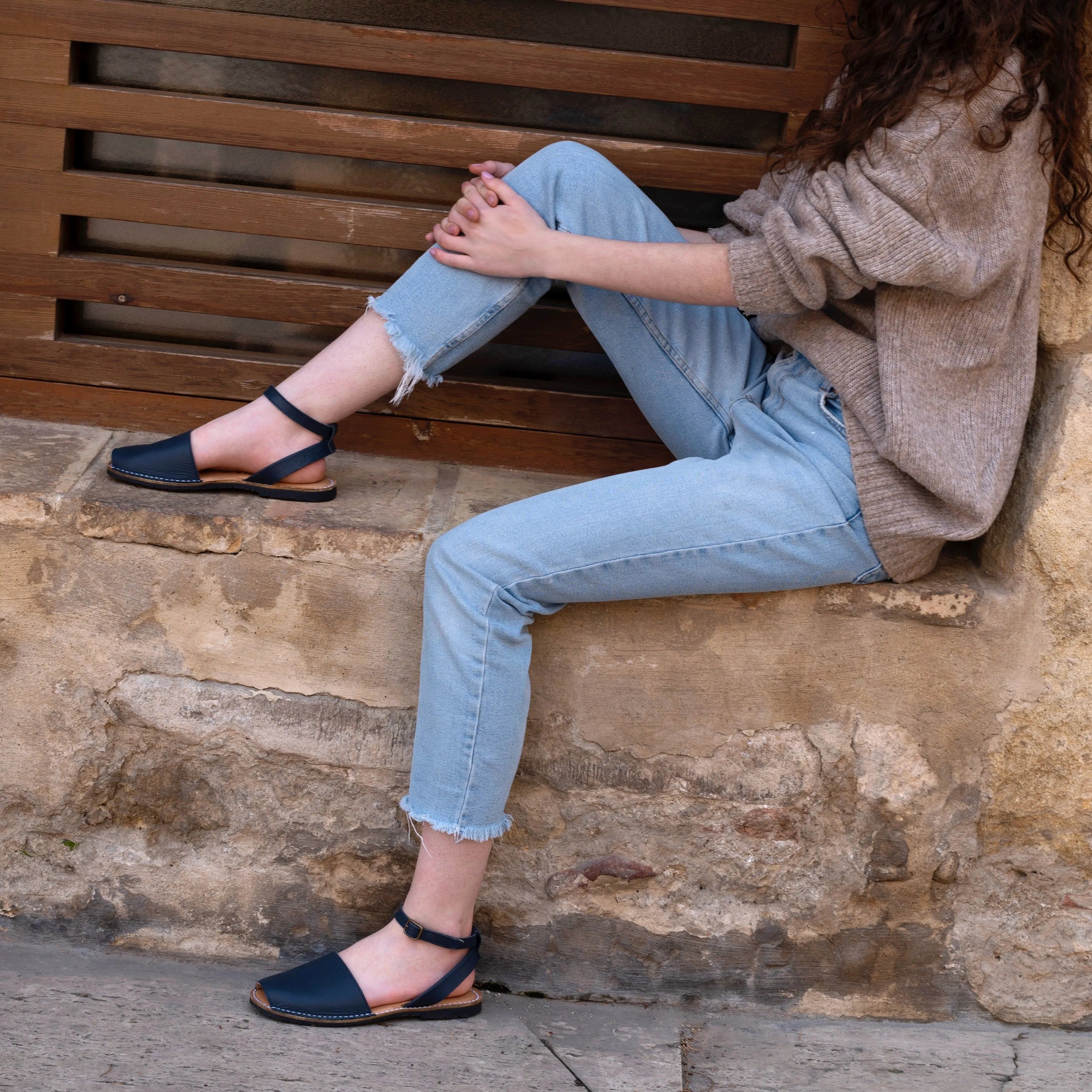 Navy blue sandals with strap