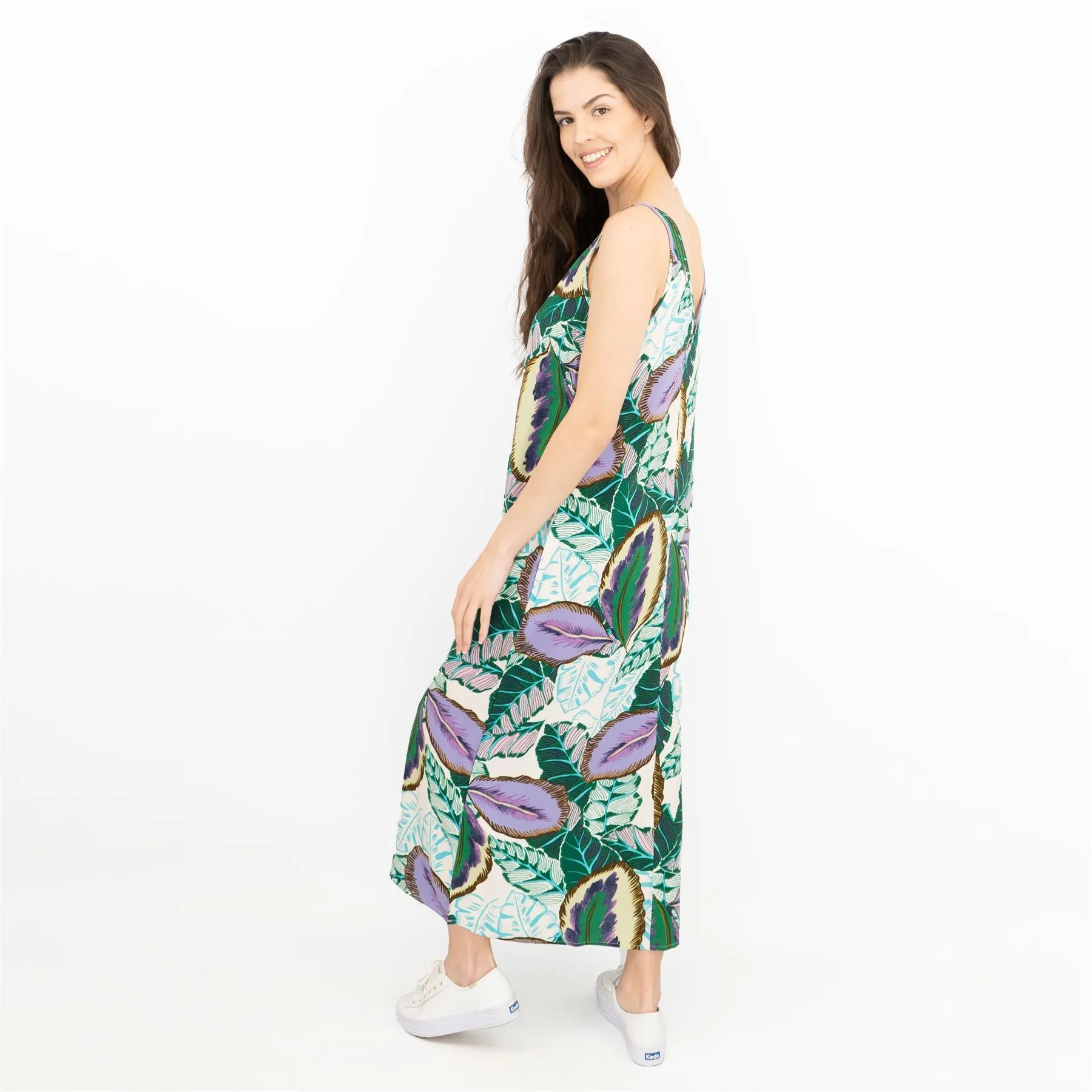 Next Floral Sleeveless Strappy Relaxed Fit V-Neck Lightweight Long Midi Dress