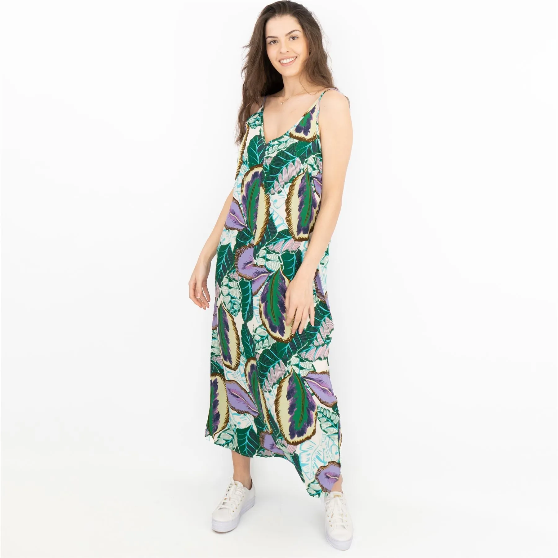 Next Floral Sleeveless Strappy Relaxed Fit V-Neck Lightweight Long Midi Dress