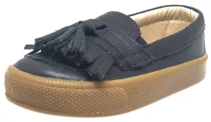 Old Soles Boy's and Girl's Distressed Navy Leather Domain Hoff Slip On Tassel Loafer Sneakers