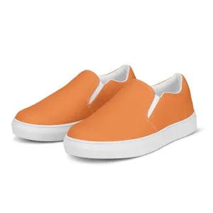 Orange Men's Slip Ons, Solid Orange Color Best Casual Breathable Men’s Slip-on Canvas Shoes (US Size: 5-13)