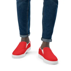 Orange Red Slip Ons For Men, Solid Bright Red Color Best Casual Breathable Men’s Slip-on Canvas Shoes (US Size: 5-13)