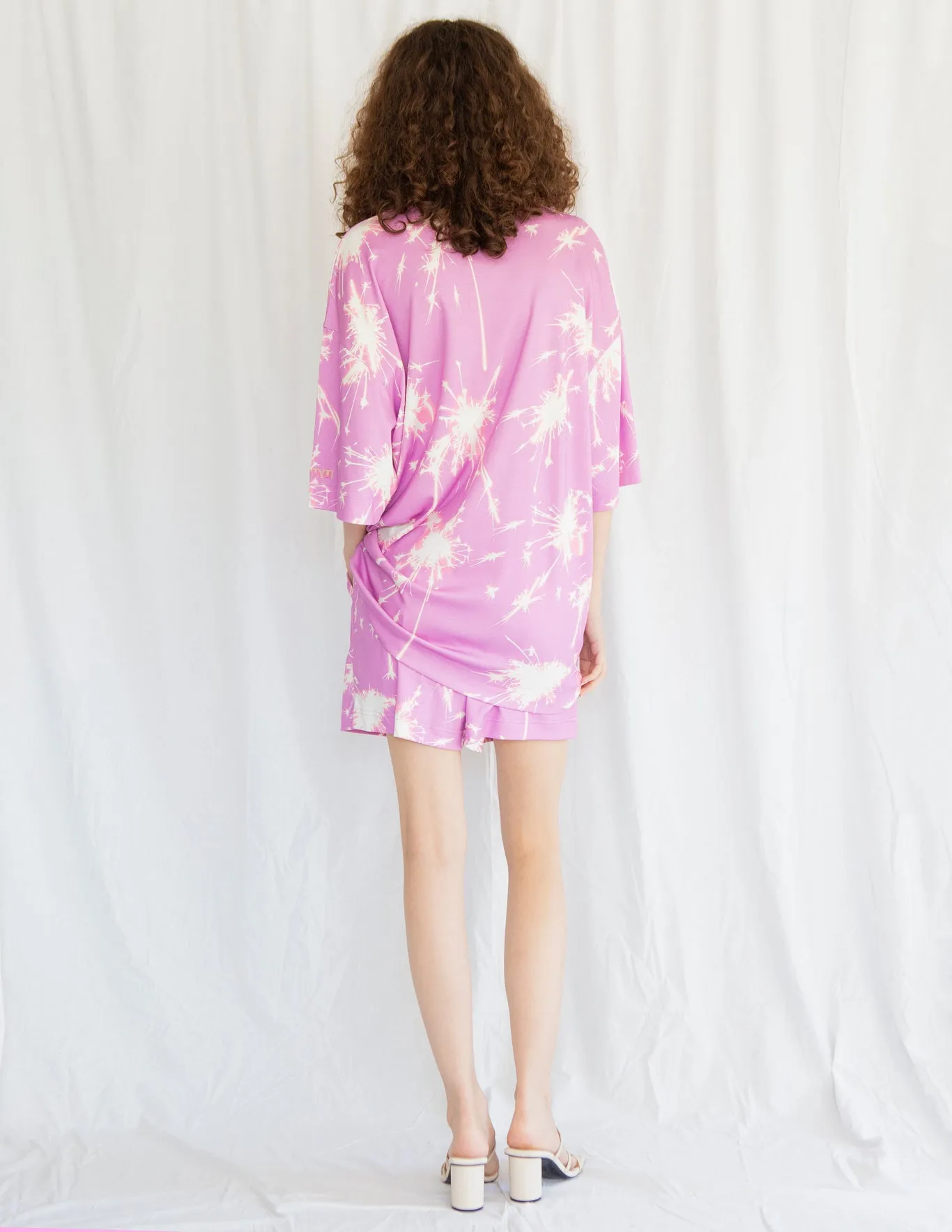 Oversized Tee and Shorts Set in Pink Sparkler Print