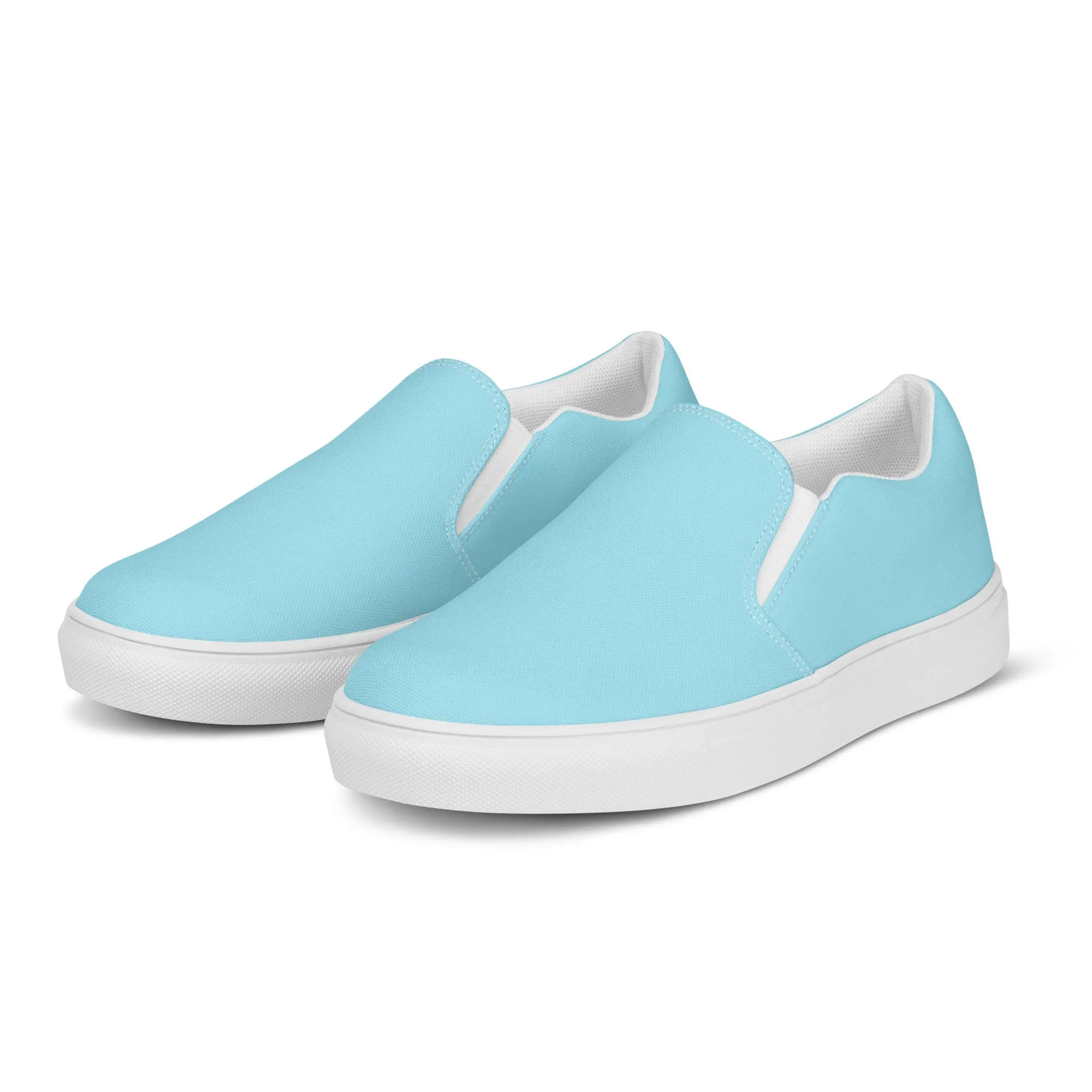 Pastel Blue Men's Slip Ons, Solid Light Blue Color Best Casual Breathable Men’s Slip-on Canvas Shoes (US Size: 5-13)