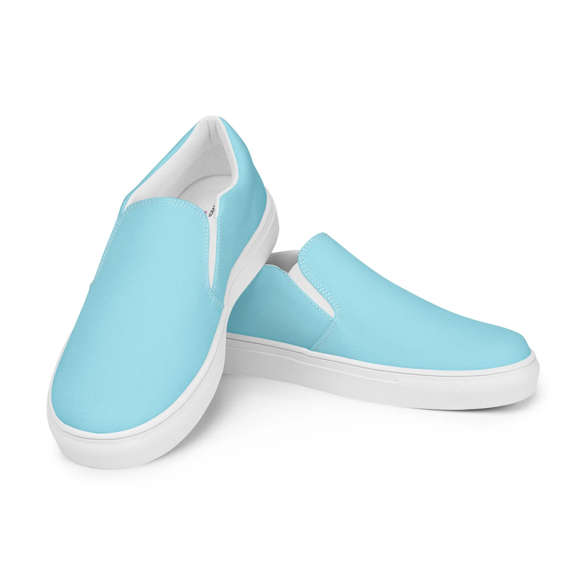 Pastel Blue Men's Slip Ons, Solid Light Blue Color Best Casual Breathable Men’s Slip-on Canvas Shoes (US Size: 5-13)