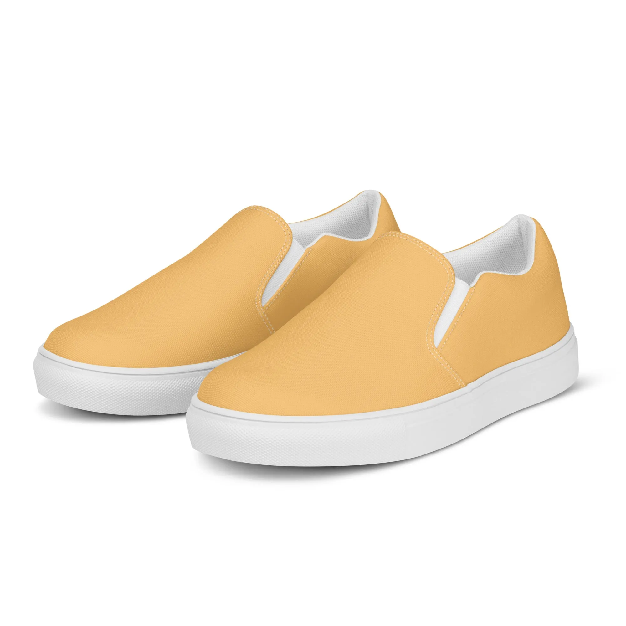 Pastel Yellow Men's Slips Ons, Solid Pale Yellow Color Best Casual Breathable Men’s Slip-on Canvas Shoes (US Size: 5-13)