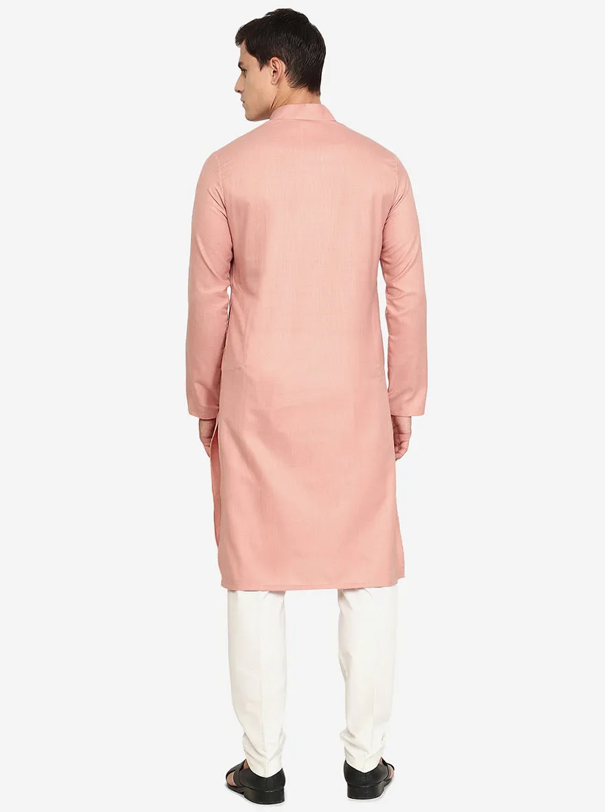 Pink Solid Cotton Blend Kurta for Men