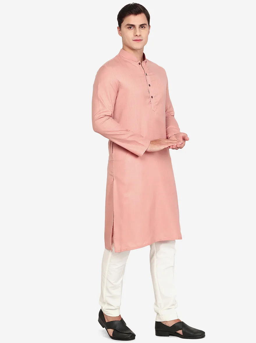 Pink Solid Cotton Blend Kurta for Men