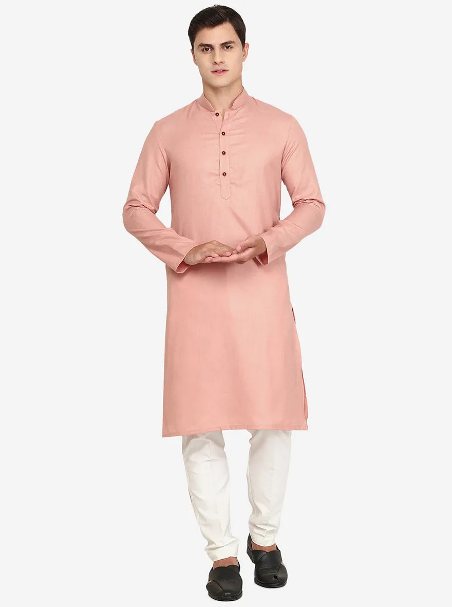 Pink Solid Cotton Blend Kurta for Men