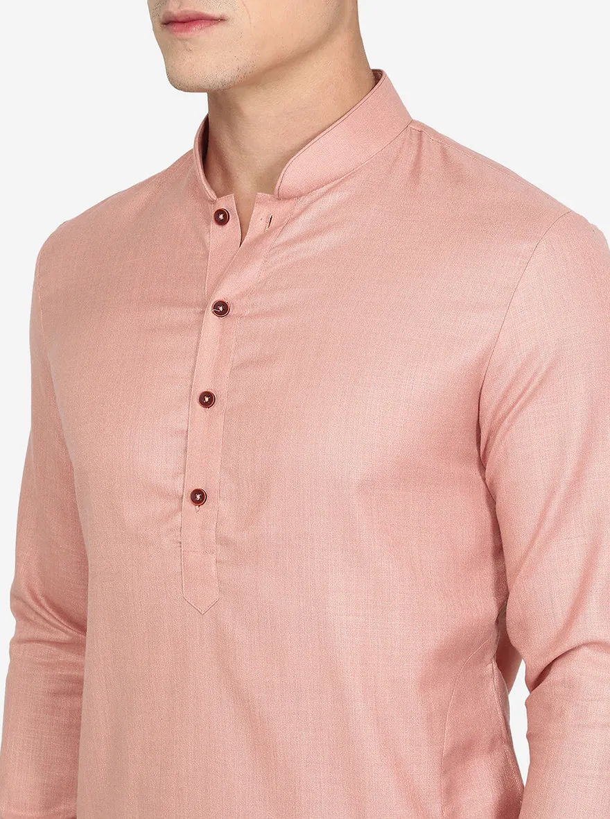 Pink Solid Cotton Blend Kurta for Men