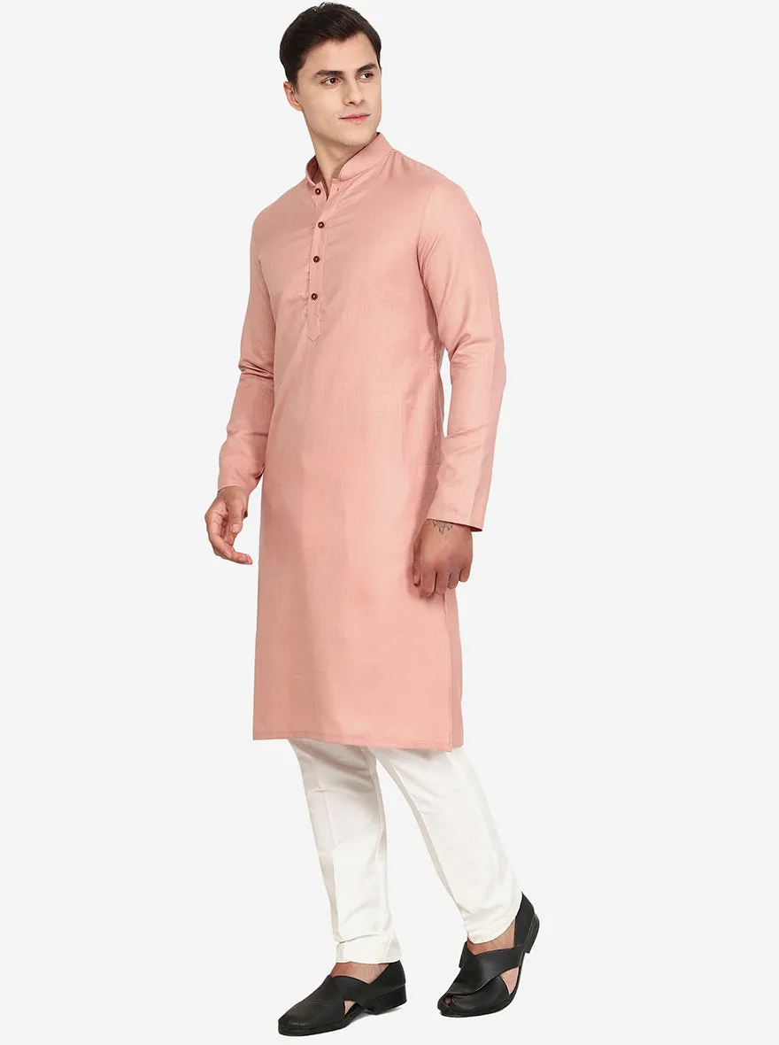 Pink Solid Cotton Blend Kurta for Men