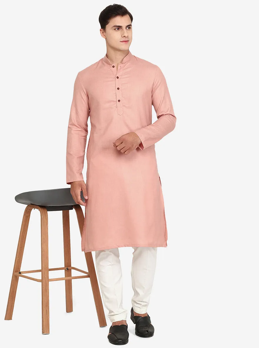 Pink Solid Cotton Blend Kurta for Men