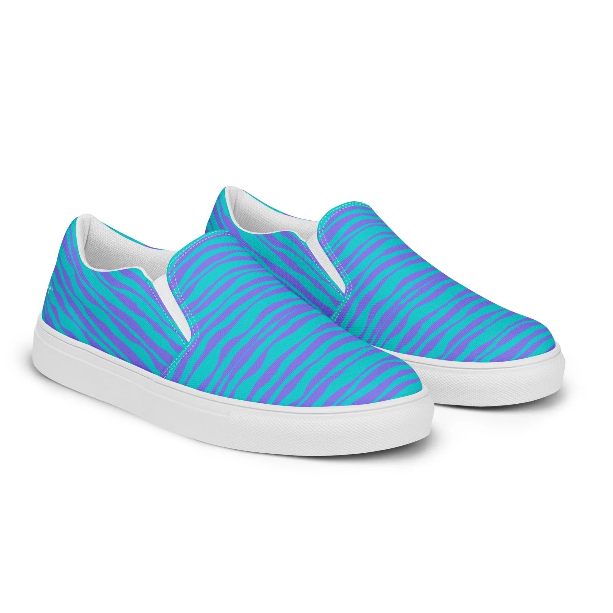 Pink Striped Women's Slip On, Blue Pink Striped Print Women’s Slip-On Canvas Shoes (US Size: 5-12)