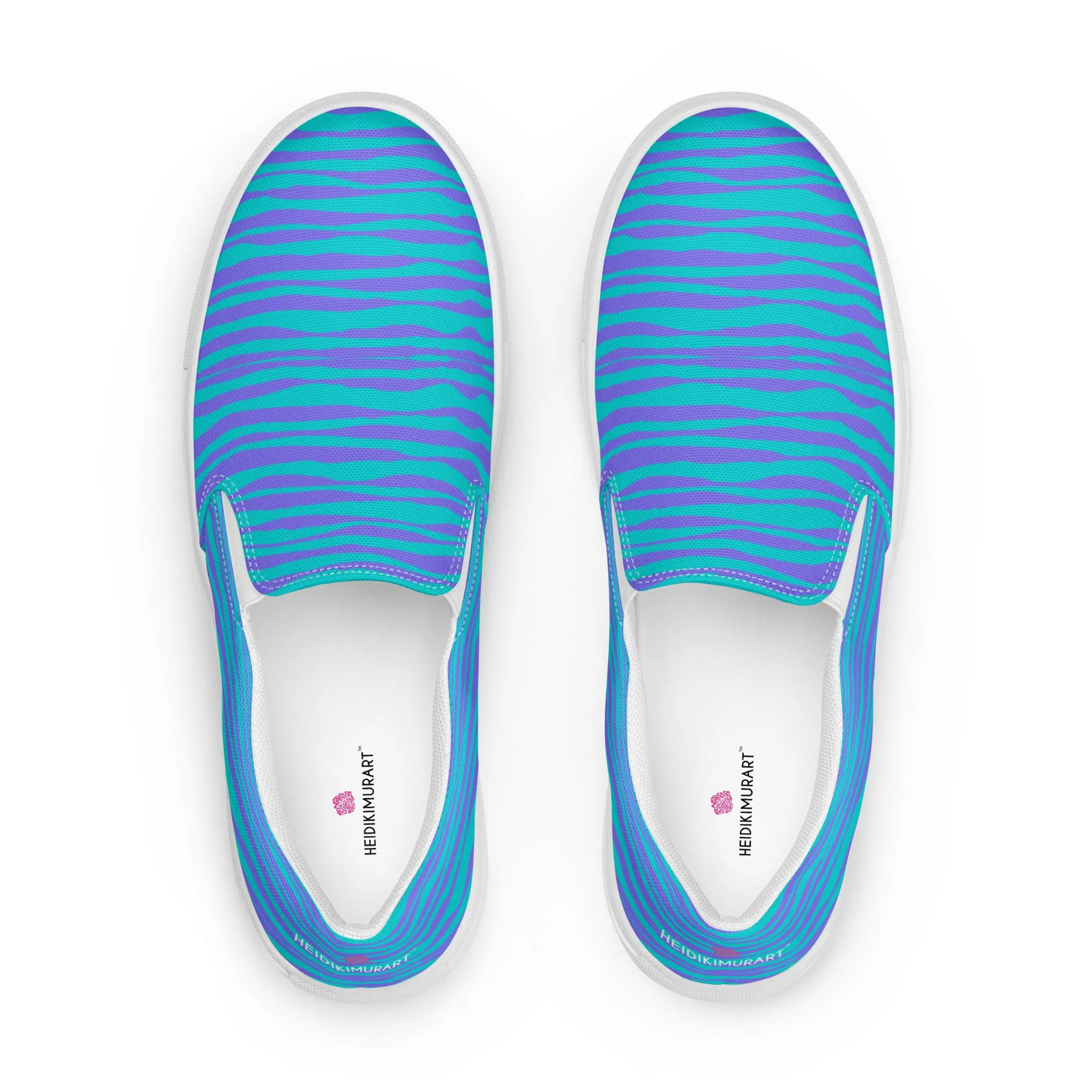 Pink Striped Women's Slip On, Blue Pink Striped Print Women’s Slip-On Canvas Shoes (US Size: 5-12)