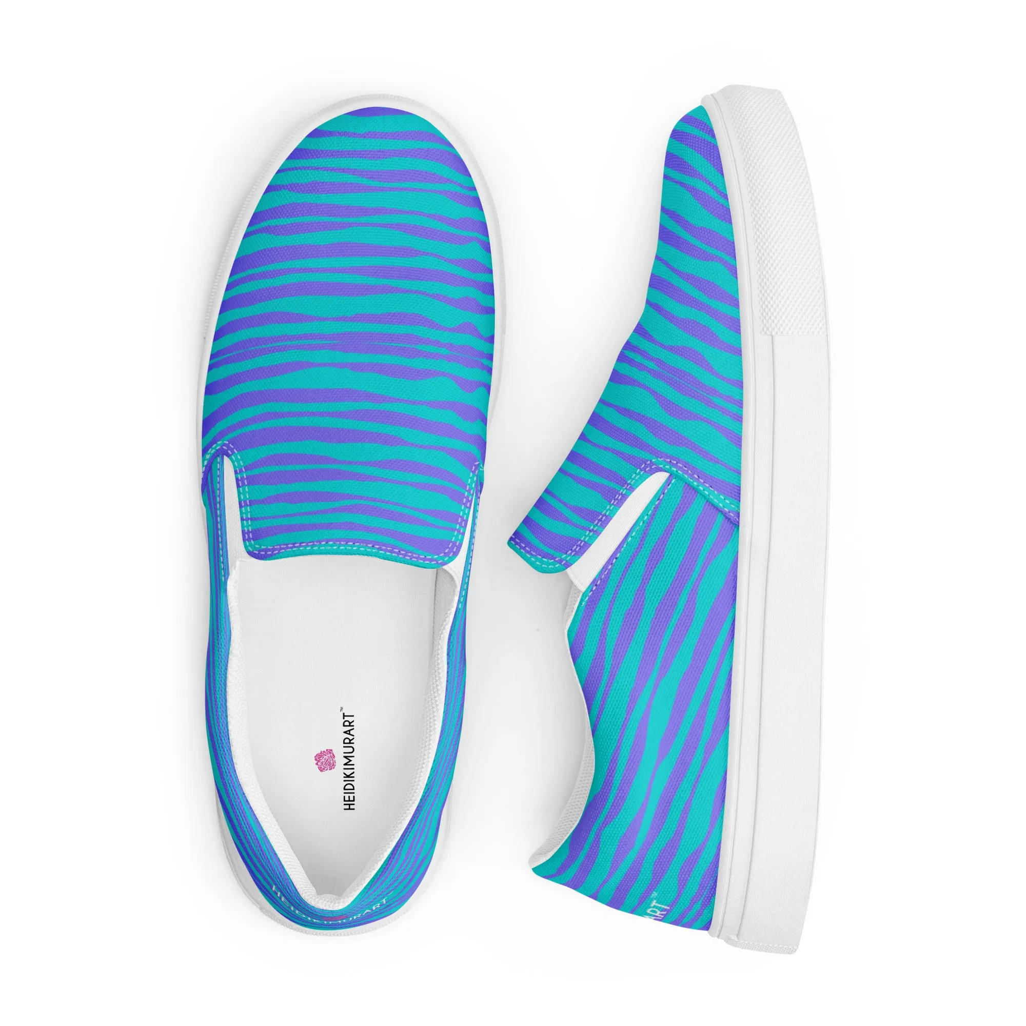 Pink Striped Women's Slip On, Blue Pink Striped Print Women’s Slip-On Canvas Shoes (US Size: 5-12)