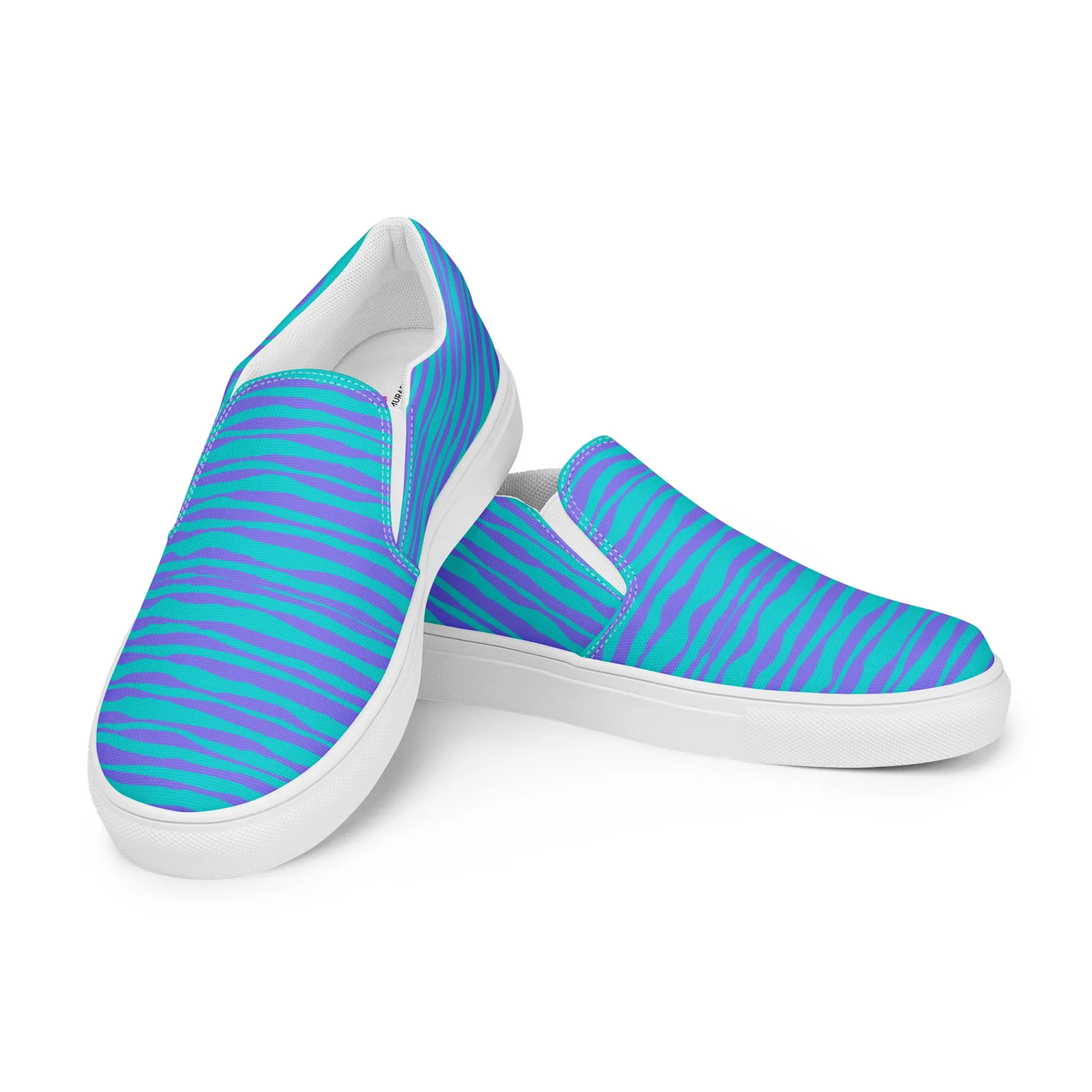 Pink Striped Women's Slip On, Blue Pink Striped Print Women’s Slip-On Canvas Shoes (US Size: 5-12)